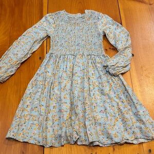 BISCOTTI COLLECZIONI 6 Blue Green Smocked Floral Dress Rayon Elastic Cuffs